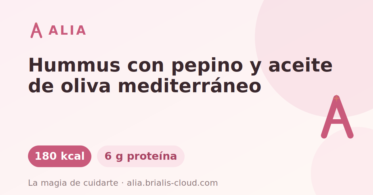 Hummus con pepino y aceite de oliva mediterráneo